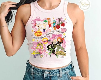 Coquette Bow Disney Channel Retro Shirt, Kim Possible Hannah Montana Tee, Cartoon Baby Tee Crop Tank, Phineas and Ferb, Lizzie McGuire Shirt