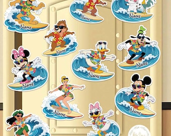 300+ Disney Characters Surfing Magnet, Disney Cruise Summer Mickey & friends Princess Stitch Pooh Magnet, Personalized 1st Cruise Magnet