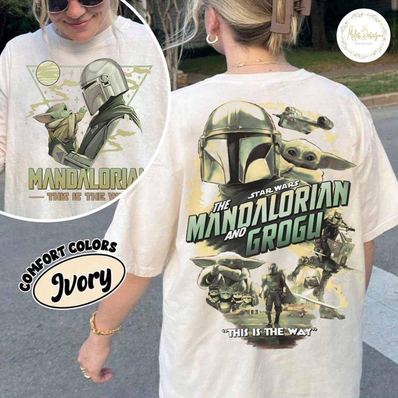 Peut inclure: T-shirt ivoire avec un motif de The Mandalorian et Grogu de Star Wars. Le motif avant comprend le texte "MANDALORIAN" et "THIS IS THE WAY". Le motif arri&egrave;re pr&eacute;sente le texte "STAR WARS THE MANDALORIAN AND GROGU" et "THIS IS THE WAY".