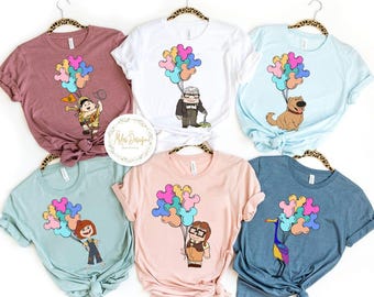 Personalized Disney Up Shirt, Adventure Awaits Rainbow Balloons Tee, Disneyland Vacation Gift, Disney Up Movie T-Shirt, Disney Family Shirts