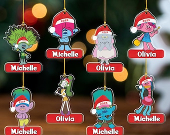 Personalized All Characters Trolls Ornament, Trolls Acrylic Christmas Ornaments, Trolls Band Holiday Keepsake Gift, Princess Poppy Ornament