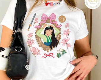 Camiseta infantil retro con lazo de Mulán, camiseta de Mulán de Disney, camiseta de princesa Disney, camiseta a juego para la familia de Disneyland, top corto de Mulán, regalo para la cumpleañera