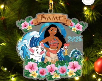 Custom Moana Christmas Ornament, Disney Princess Moana Ornament, Personalized Christmas Ornament, Disney Christmas Ornament Moana Keepsake