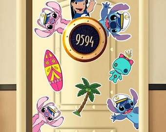 Personalized Lilo And Stitch Angel Cruise Magnets, Disney Stitch Inspired Cruise Suite Door Magnets, Refrigerator Magnet, Stitch Summer Sign