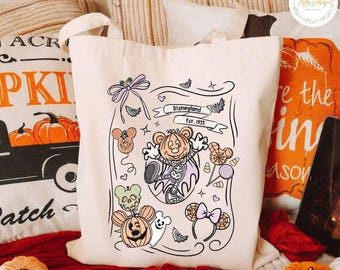 Personalized Coquette Bow Mickey's Not So Scary Tote Bag, Disneyland Est 1955 Bag, Disney Halloween Tote Bag, Retro Mickey Skeleton Tote Bag