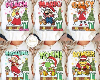 Personalized All Characters Super Mario Christmas Shirt, Mario Matching Shirt, Mario Friends Baby Tee Crop Tank, Epic Universe Holiday Shirt