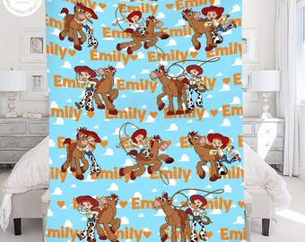 Personalized Toy Story Blanket Custom Name Kids Gift,  Jessie and Bullseye Blanket, Jessie Cowgirl Blanket, Toy Story Birthday Girl Gift