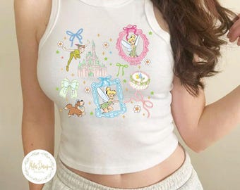 Coquette Bow Tinkerbell Baby Tee Crop Tank, Disney Girls Trip Shirt, Disney Besties, Neverland Peter Pan Shirt, Tinkerbell Floral Shirt