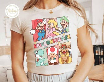 Comfort Color Coquette Bow Epic Universe Shirt, Orlando Park Shirt, Mario Baby Tee Crop Tank, Mario Coquette Shirt, Princess Peach Yoshi