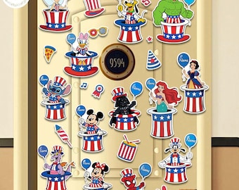 Personalized 4th Of July All Disney Characters Cruise Door Magnet, Disney Independence Magnets, Patriotic Magnet, America 250th Anniversary
