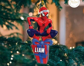 Personalized Spiderman Christmas Ornament, Custom Kid Spidey Ornament, Birthday Boy Gift, Spidey Xmas 2025 Ornament, Superhero Ornament