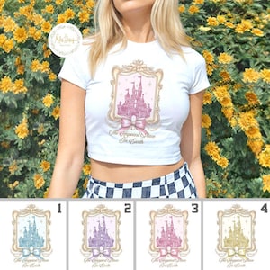 Vintage Coquette Bow Disney Castle Baby Tee, Magic Kingdom Girly Shirt, Retro Disney Shirt, Disney Girls Trip Shirt, Disney Womens Shirt