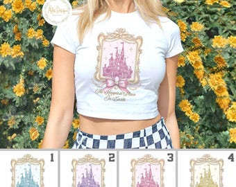 Vintage Coquette Bow Disney Castle Baby Tee, Magic Kingdom Girly Shirt, Retro Disney Shirt, Disney Girls Trip Shirt, Disney Womens Shirt