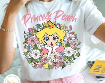 Retro Princess Peach Floral Shirt, Mario And Princess Peach Baby Tee Crop Tank, Princess Peach Epic Universe Shirt, Mario Birthday Girl Gift