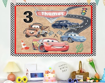 Personalized McQueen Cars Birthday Backdrop, Custom Disney Cars Party Banner, Sally Mater Cars Birthday Kids Gift, Cars Theme Party Tapestry