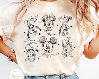Vintage Mickey and Friends Signatures Shirt, Mickey & Co Baby Tee Crop Tank, Mickey Sketch Shirt, Disney Sketch Tee, Disney Family Shirts