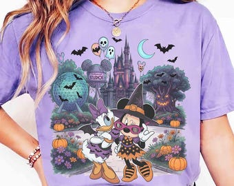 Vintage Disney Minnie & Daisy Halloween Shirt, Disney Besties Disney Girl Trip Halloween Shirt, Minnie Witch Pumpkins Tee, Spookiest Place
