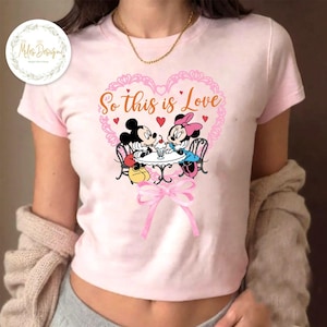 Disney Mickey Minnie Valentine Baby Tee, Disney Bow Coquette Shirt, Disney Valentine Crop Top, Disneyland Hearts Sweatshirt, Gift For Her