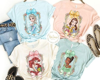 Coquette Bow Princess Shirt, Disney Princess Baby Tee Crop Top, Cinderella Snow White Belle Rapunzel Tiana Aurora, Disney Girls Trip Tee