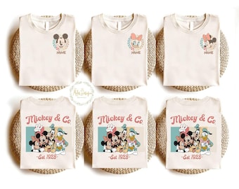 Personalized Retro Mickey Friends Shirt, Disney Vacation Shirt, Checkered Magic Kingdom Family Matching Trip Tee, Mickey & Co Est 1928 Shirt