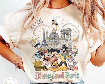 Personalized Retro Disneyland Paris Matching Shirt, Mickey & Friends In Paris Baby Tee Crop Tank, Disneyland Paris Family Trip 2026 Outfit