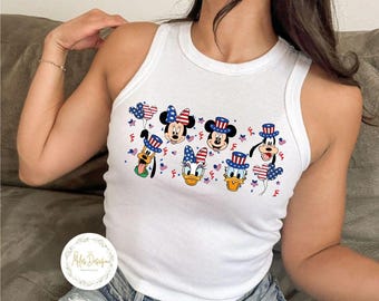 Coquette 4th of July Mickey & Friends Baby Tee Crop Tank, Disney Family Shirt, Disney Trip Shirt, Disney 4th of July Shirt, Disney Patriotic