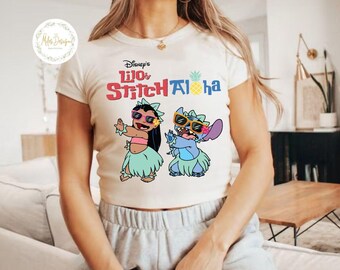 Retro Lilo and Stitch Hawaii Aloha Baby Tee Crop Tank, Stitch Baby Tee, Stitch Girly Shirt, Disney Girls Trip Tee, Stitch 2025 Shirt