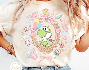 Yoshi Women Shirt, Coquette Bow Disney Mario Shirt , Girls Trip Shirt, Mario Coquette Shirt, Yoshi Baby Tee Crop Tank, Epic Universe Tee