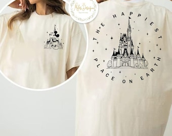 Two-sided Disney The Happiest Place On Earth Shirt, Vintage Disney Castle Shirt, Magic Kingdom, Mickey Sketch Shirt, Disney Trip Shirt