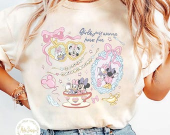 Retro Coquette Bow Minnie and Daisy shirt, Disney With My Bestie, Disney Girls Trip Baby Tee Crop Tank, WDW Magic Kingdom Girls Tee