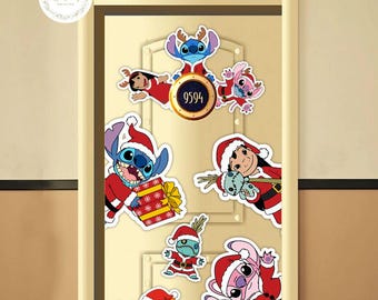 Stitch Christmas Magnets, Very Merry Christmas 2025 Magnet, Lilo And Stitch Christmas Cruise Door Magnet, Stitch Angle Santa Clause Magnet