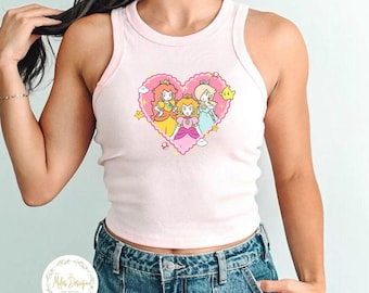 Coquette Bow Princess Peach Baby Tee Crop Tank, Mario Womens Shirt, Coquette Mario Girls Trip Shirt, Princess Peach Daisy Rosalina Tee