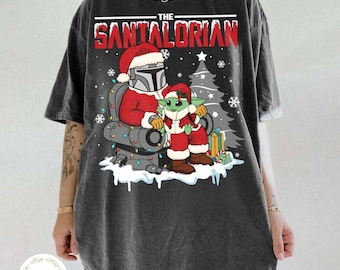 Retro Star Wars Christmas Comfort Colors Shirt, Disney Christmas Shirt, Galaxy's Edge Holiday Shirt, The Santalorian Shirt, Baby Yoda Xmas
