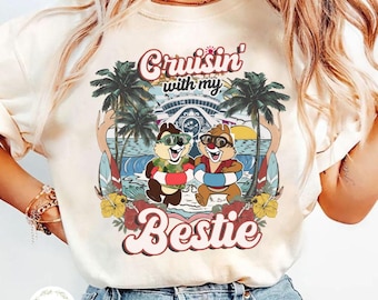 Retro Chip And Dale Disney Cruise Shirt, Vintage Chip Dale Double Trouble Baby Tee, Cruisin' With My Bestie Disney Crop Tank Ladies Tank