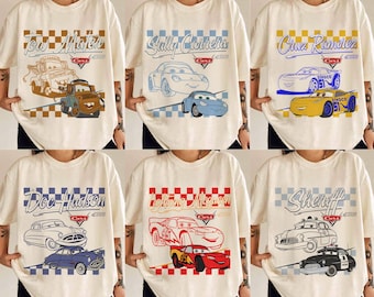Retro Disney Cars Shirt, Checkered Lightning McQueen Shirt, Cars Sally Shirt, Disney Family Trip Shirts, Disneyland Vacation Tee, Tow Mater