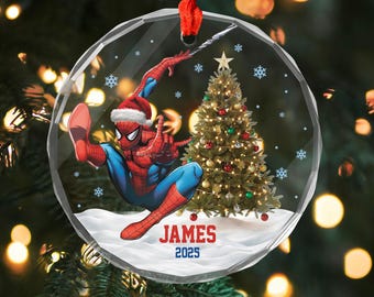 Personalized Spiderman Round Ornament, Custom Disney Spider Christmas Gift, Christmas Ornament For Kid, Christmas Tree Decor Gift For Kid