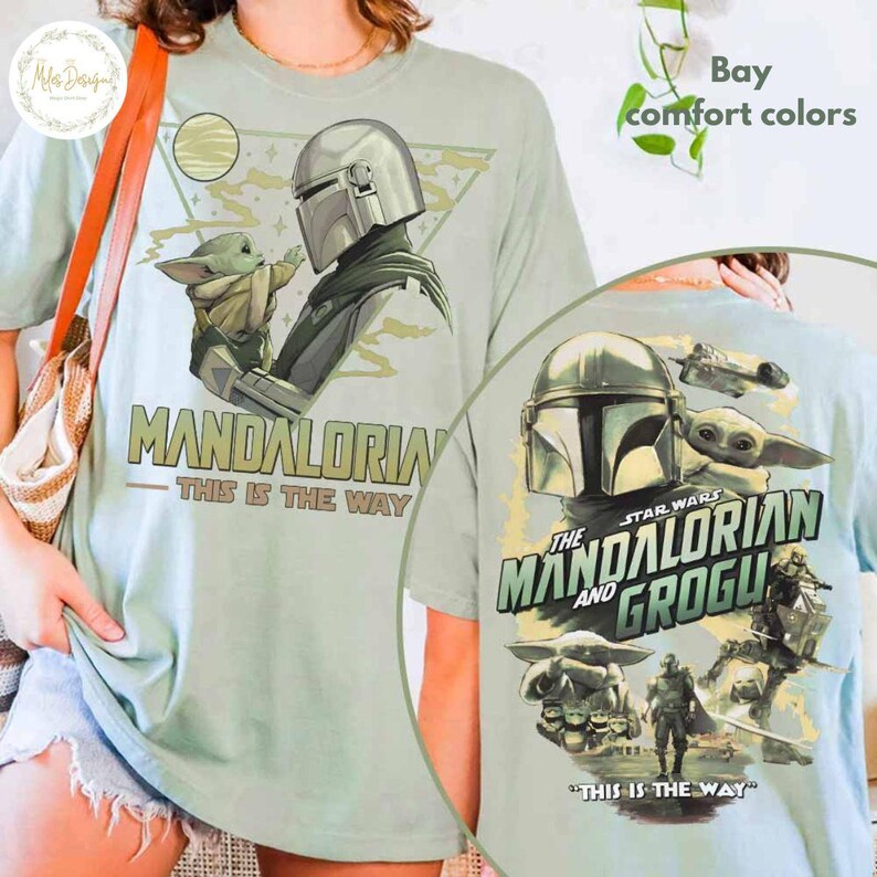 Peut inclure: T-shirt vert clair avec un motif de The Mandalorian et Grogu. Le motif avant montre le Mandalorien et Grogu avec le texte "MANDALORIAN - THIS IS THE WAY." Le motif arri&egrave;re pr&eacute;sente le texte "THE STAR WARS MANDALORIAN AND GROGU - THIS IS THE WAY."