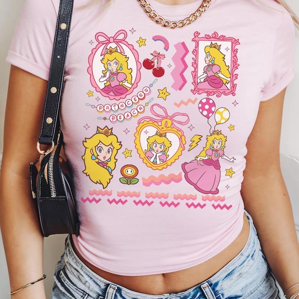 Retro Epic Universe Shirt, Princess Peach Shirt, Mario Baby Tee Crop Tank, Princess Peach Girly Tee, Birthday Girl, Mario Womens Shirt
