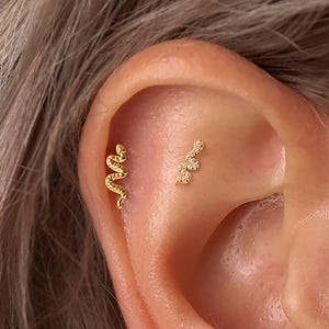 16G Tiny Snake Cartilage Studs Earring • Flat Back Earring • Tragus Stud • Helix Conch Stud • Cartilage Stud • Nose Stud •  Gift For Her