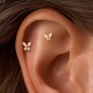 Clous d'oreilles papillon brillant 16G • Filetage interne • Boucle d'oreille à dos plat • Clous tragus • Clous de conque hélicoïdale • Clous de cartilage • Clous de nez