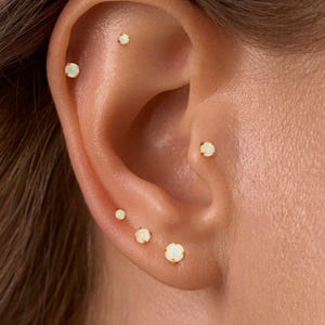 18G / 16G Titan winziger Opal Labret Bolzen • Druck Pin Ohrring • Tragus Helix Conch Bolzen • Nasenstecker • Knorpel Ohrstecker