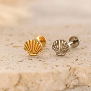 16G / 18G Sommer am Meer Ohrstecker Set • Seestern Muschel Set • Flachrückseite Ohrring • Tragus Ohrstecker • Helix Muschel Ohrstecker • Knorpel • Geschenk Set
