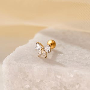 16G / 18G Titan Kristall Band Ohrstecker • Kleine Schleife Ohrringe mit flacher Rückseite • Helix Conch Tragus Bolzen • Nasenring • Knorpel • Geschenk für sie