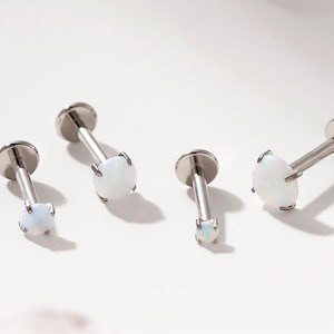 18G / 16G Titan winziger Opal Labret Bolzen • Druck Pin Ohrring • Tragus Helix Conch Bolzen • Nasenstecker • Knorpel Ohrstecker