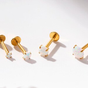18G / 16G Titan winziger Opal Labret Bolzen • Druck Pin Ohrring • Tragus Helix Conch Bolzen • Nasenstecker • Knorpel Ohrstecker
