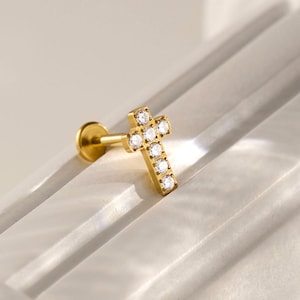 16G/18G Crucifix Stud Earrings • Internally threaded • Flat Back Earring • Tragus Stud • Helix Conch Stud • Cartilage • Gife For Her