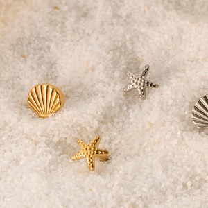 16G/18G Summer by the Sea Stud Earrings Set • Starfish Shell Set • Flat Back Earring • Tragus Stud • Helix Conch Stud • Cartilage • Gife Set