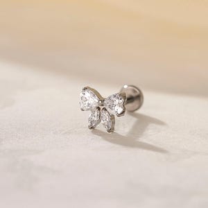 16G/18G Titanium Crystal Ribbon Stud Earrings • Tiny Bow Flat Back Earrings • Helix Conch Tragus Stud • Nose Ring • Cartilage • Gife For Her