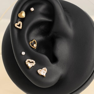 16G/18G Hesrt Earrings Set •  Sweetheart Flat Back Earring • Helix Conch Tragus Stud • Nose Ring • Cartilage • Jewelry Set • Gife For Her