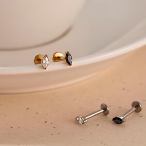16G/18G Marquise CZ Stud Earrings • Dainty Navette Zirconia Piercing • Minimalist Jewelry • Tragus Helix Conch • Cartilage • Gife For Her